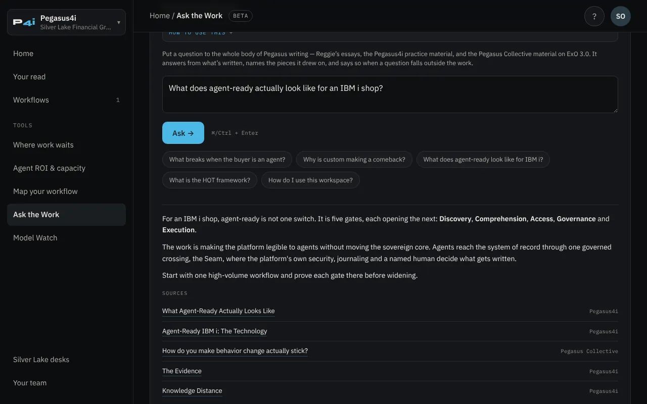 Ask the Work answering a question with its sources listed.